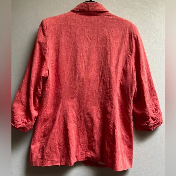 Mario Serrani Linen Cotton ruched 3/4 sleeve one button blazer Sz M 20” PTP - Picture 2 of 9